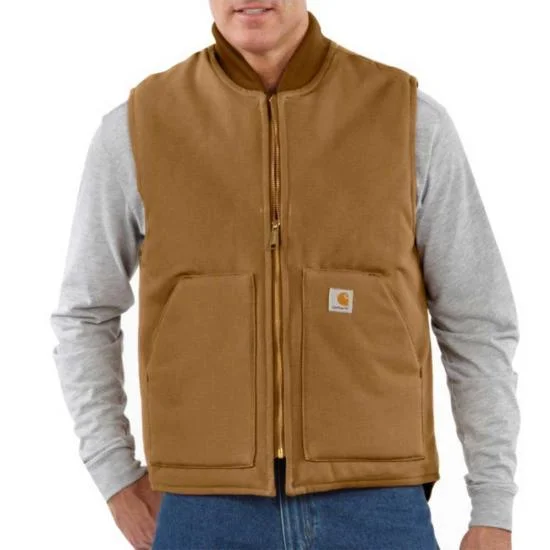 Men's Relaxed Fit Firm Duck Insulated Rib Collar Vest - Carhartt Brown Casual Men's Loose