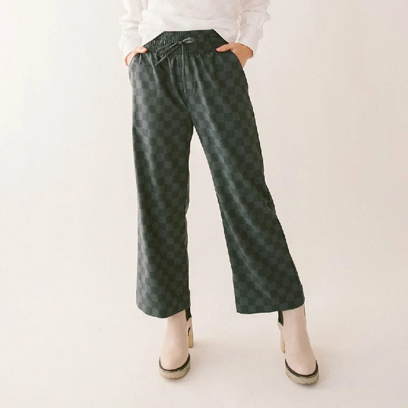 Audrey Wide Leg Pants, Slate Checkers Stylish Men's Neon