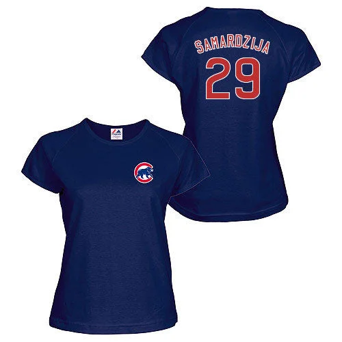 Chicago Cubs Jeff Samardzija Navy Women's Name and Number T-Shirt Laid