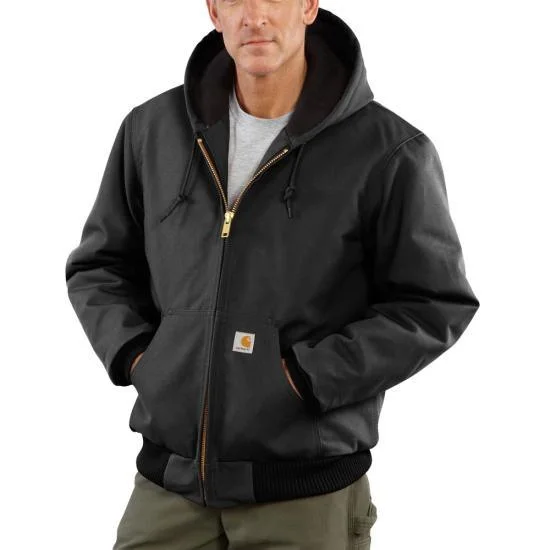 Duck Active Jacket - Quilted Flannel Lined, Black Cool Men's Distressed