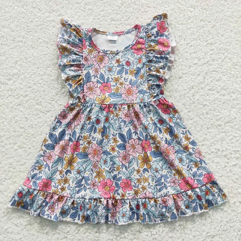 GSD0363 Blue Pink Floral Girls Flutter Sleeve Dresses Relaxed Men's Australian 