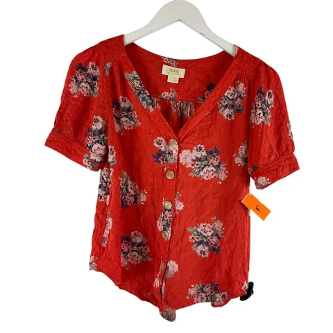 Top Short Sleeve By Maeve In Orange, Size: 4 Casual Men's Loose