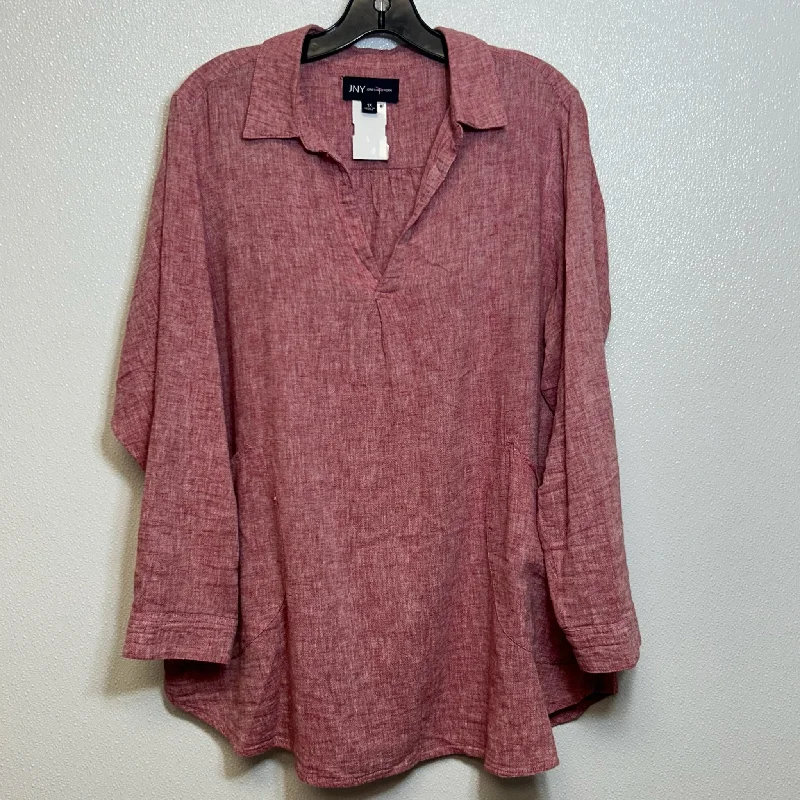 Red Top Long Sleeve Jones New York O, Size 1x Monochromatic All