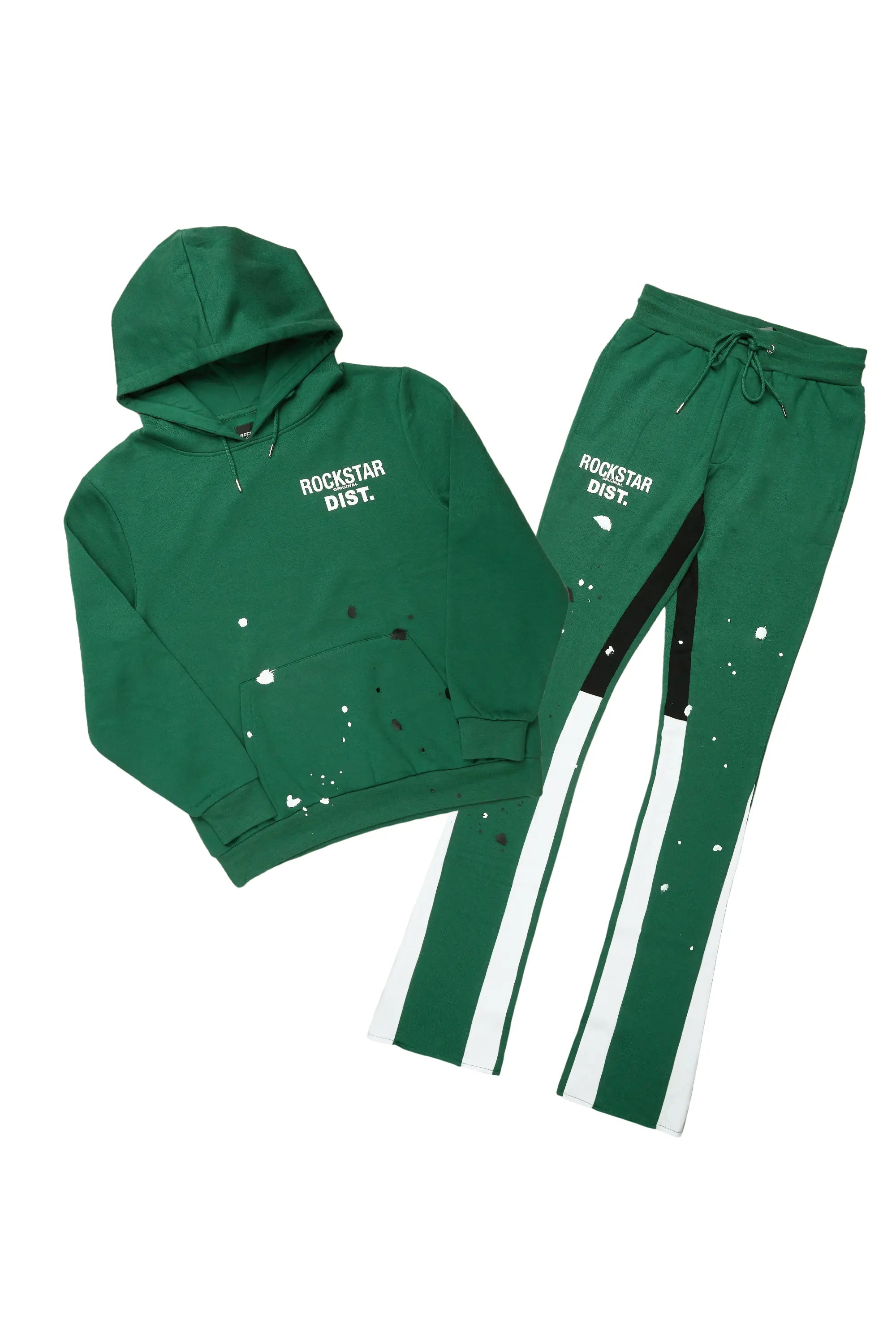 Jaco Green Hoodie Stacked Flare Pant Track Set Trendy Men's Bucket