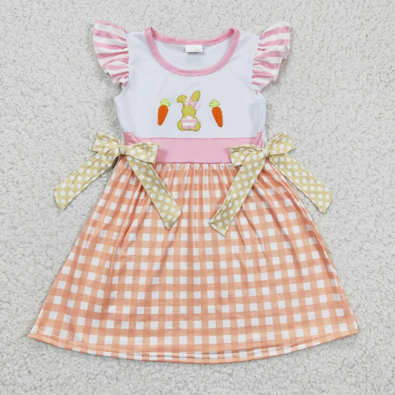 GSD0163 Easter Orange Pink Rabbit Carrot Plaid Bow Embroidery Girls Short Sleeve Dresses Preppy Men's College