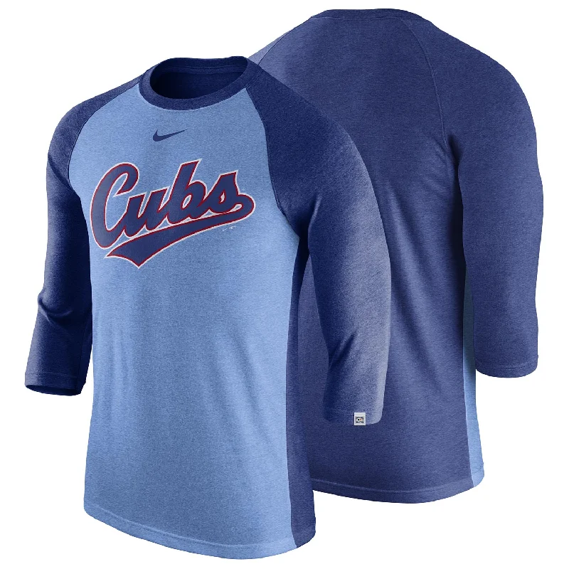 Chicago Cubs Nike Script Tri-Blend Raglan 3/4-Sleeve T-Shirt Artistic Men's Hand