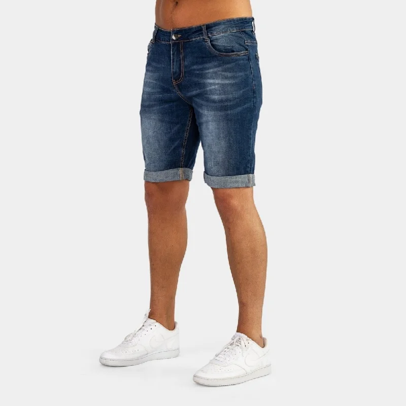 Ultra Stretch Denim Shorts - Deep Indigo Fade Sleek Men's Contemporary 