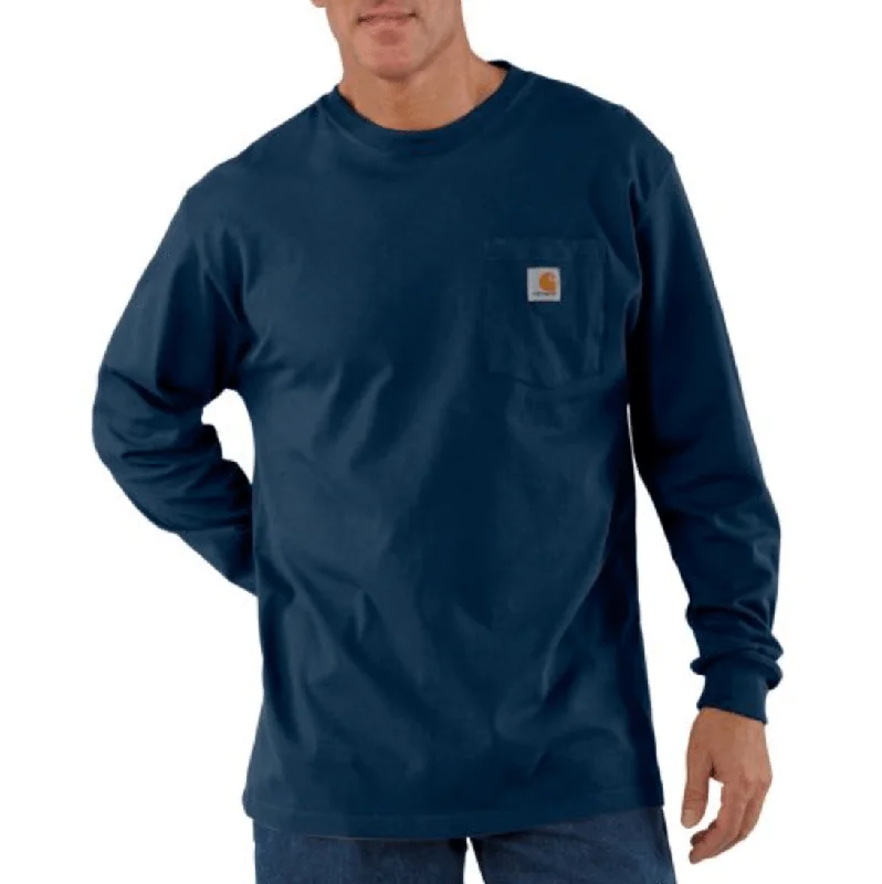 K128 - Loose fit heavyweight long-sleeve pocket Henley t-shirt - Navy Elegant Men's Formal 