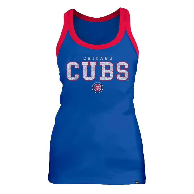 Chicago Cubs Women's Bullseye Contrast Trim Racer Back Tank Top Polished Men's Silk