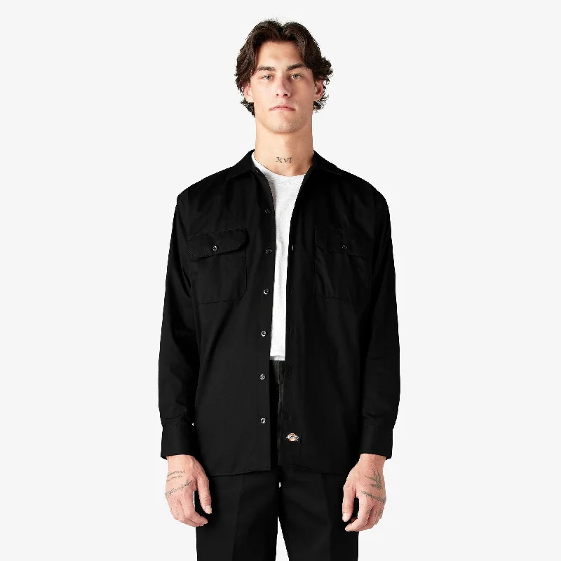 Long Sleeve Work Shirt, Black Practical Men's Multi