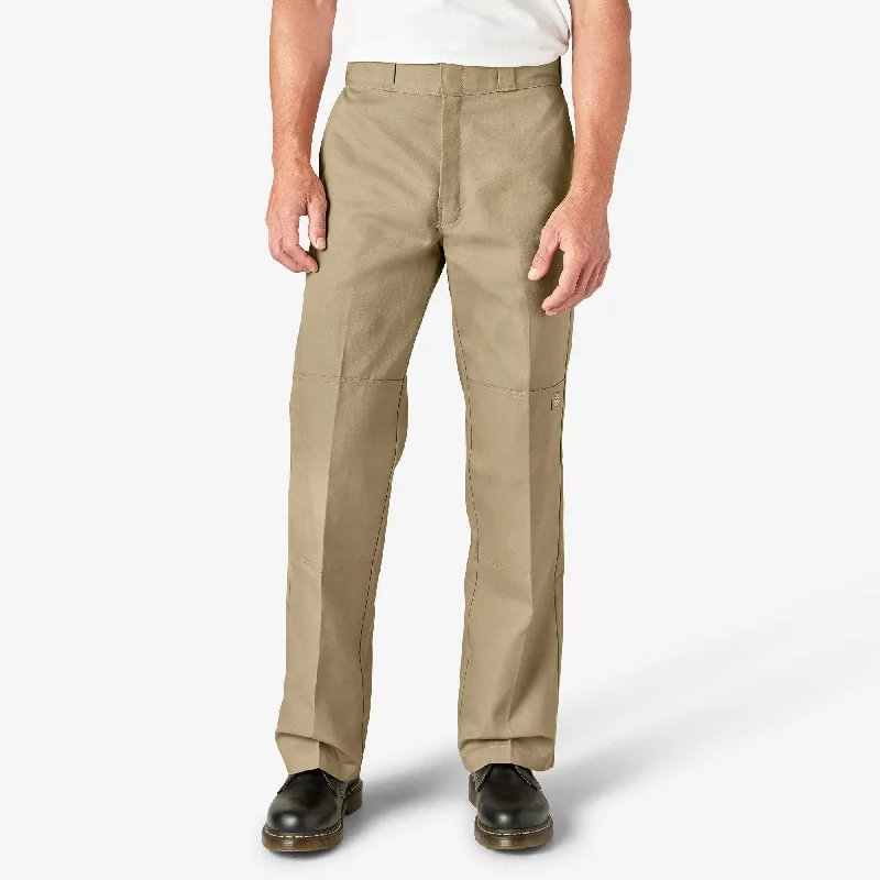 Loose Fit Double Knee Work Pants, Khaki Sharp Men's Italian