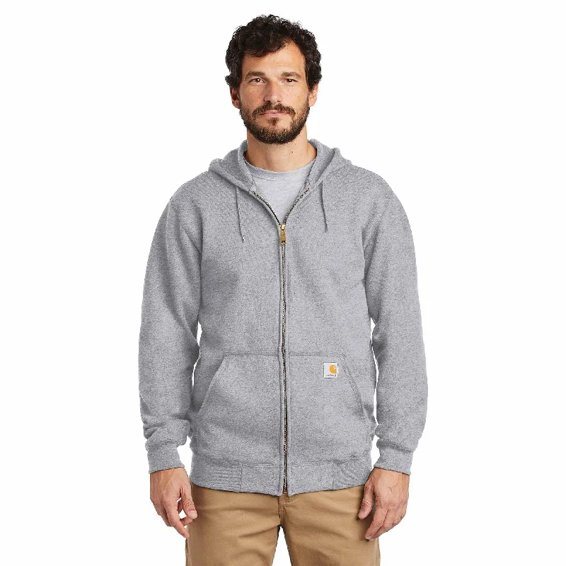 K122 Loose Fit Midweight Full-Zip Sweatshirt - Heather Grey Unique Men's Patch