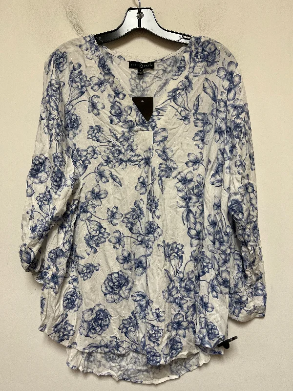 Top Long Sleeve By Fred David In Blue & White, Size: 2x Polished Men's Silk