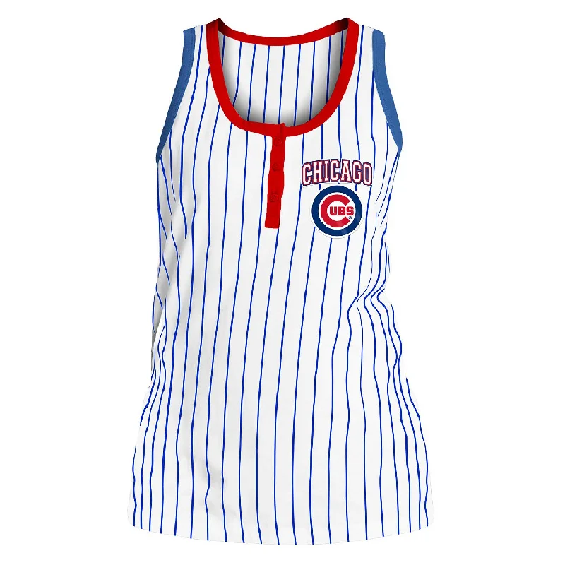 Chicago Cubs Women's Bullseye Pinstripe Racer Back Tank Top Unique Men's Upcycled