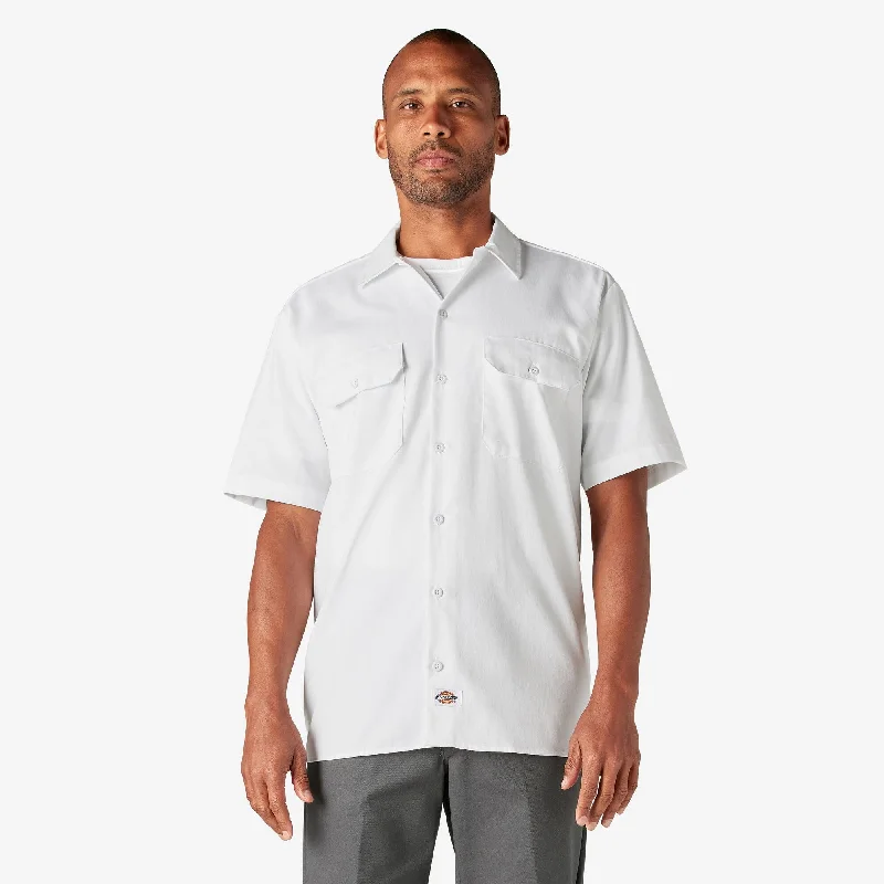 Short Sleeve Work Shirt, White Practical Men's Quick