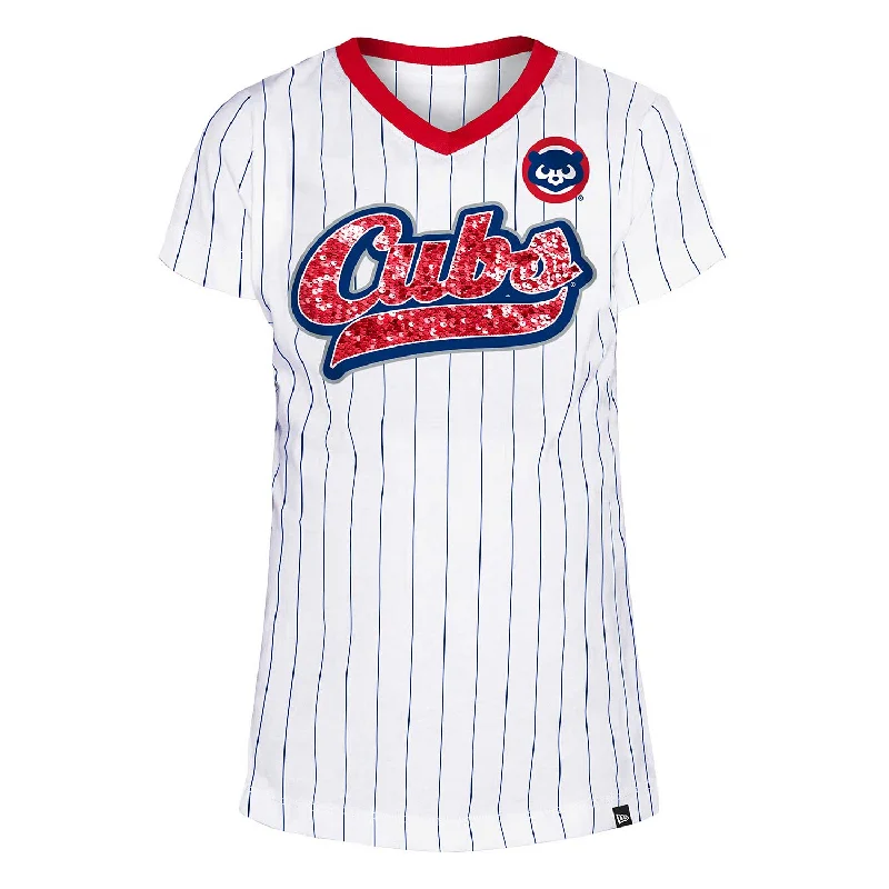 Chicago Cubs Youth Girls 1984 Pinstripe V-Neck T-Shirt Confident Men's High