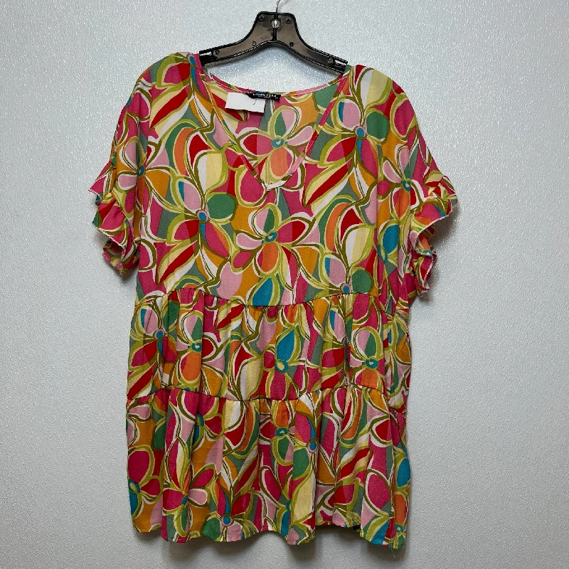 Multi-colored Top Short Sleeve Heimish Usa, Size 1x Vacation