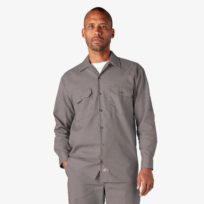 Long Sleeve Work Shirt, Silver Refined Men's Velvet