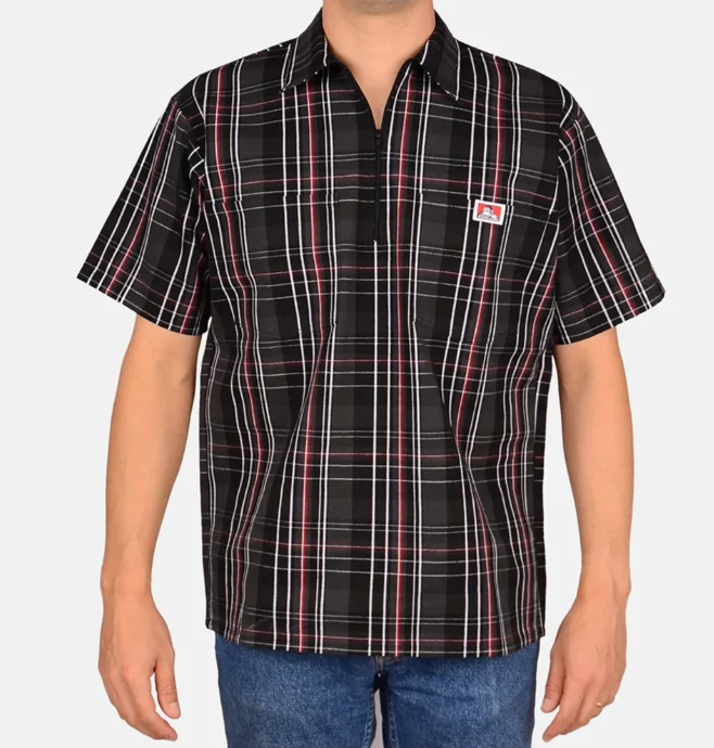 1/2 Zipper Short Sleeve Plaid - Black/Red Bold Men's Animal