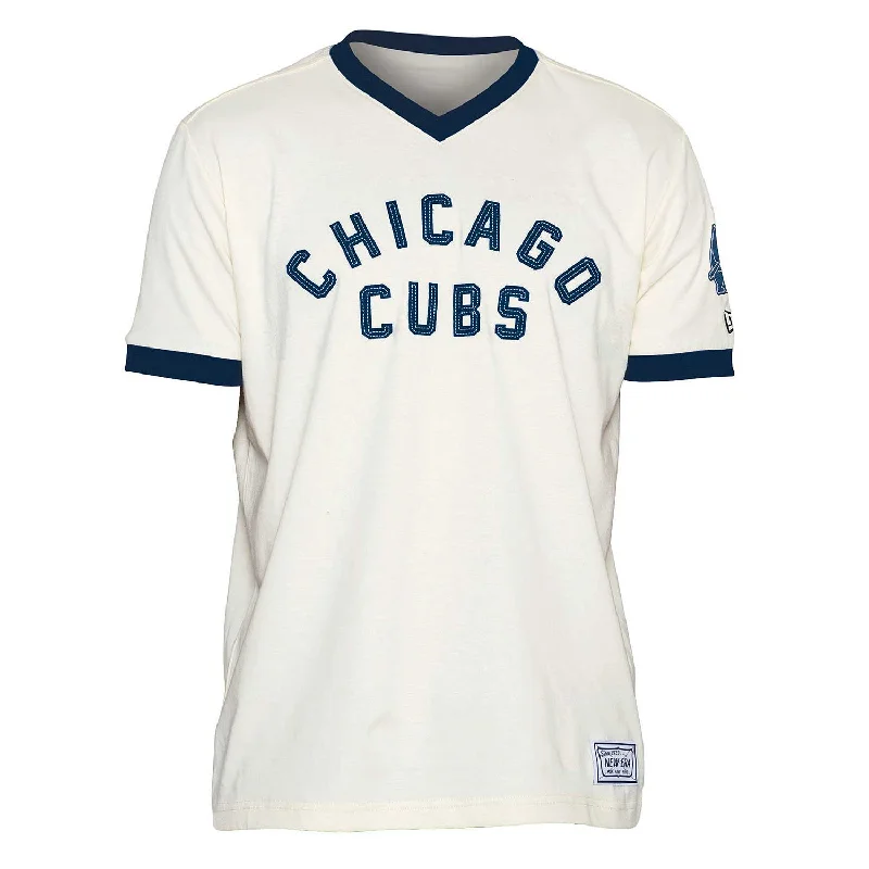 Chicago Cubs 1914 Cream Ringer V-Neck T-Shirt Dynamic Men's High