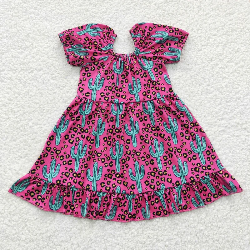 GSD0305 Leopard Pink Cactus Girls Short Sleeve Dresses Hip Men's Retro