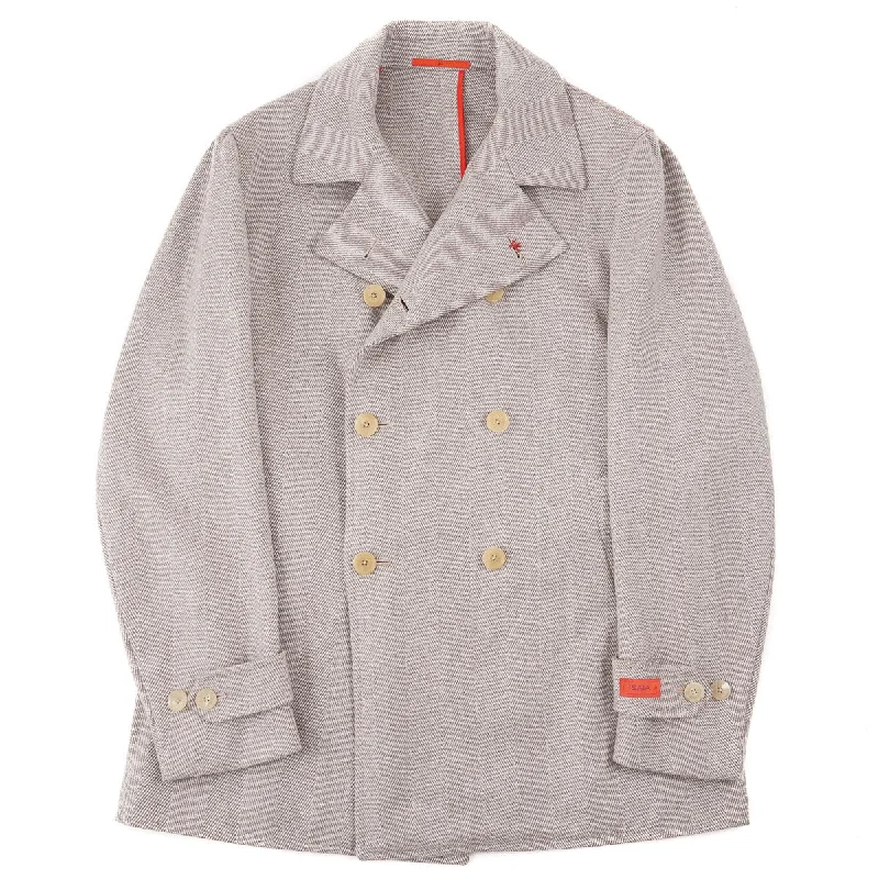 Isaia Herringbone Cashmere Peacoat Refined Men's Hand