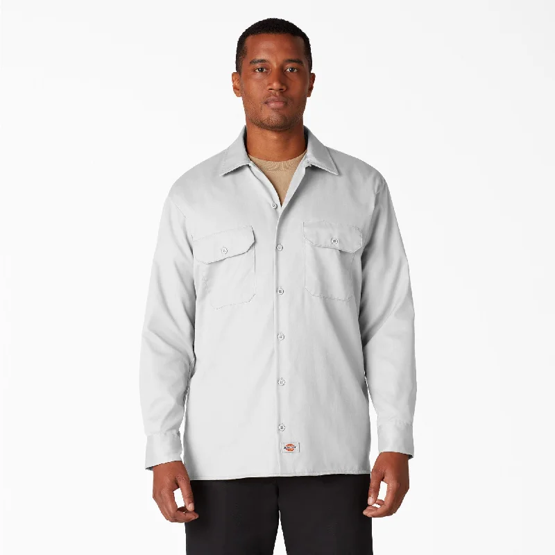 Long Sleeve Work Shirt, White Cclassic Men's Tweed