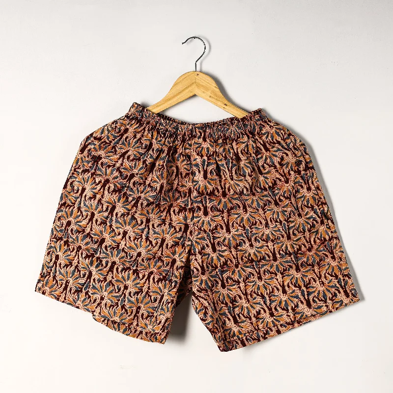 Brown - Kalamkari Block Printed Cotton Unisex Boxer/Shorts Earthy Men's Sustainable 