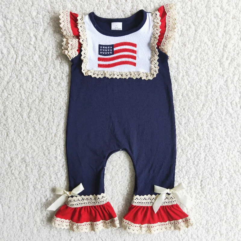 C3-4 Embroidery 4th Of July Girls Short Sleeve Romper Tough Men's Tactical