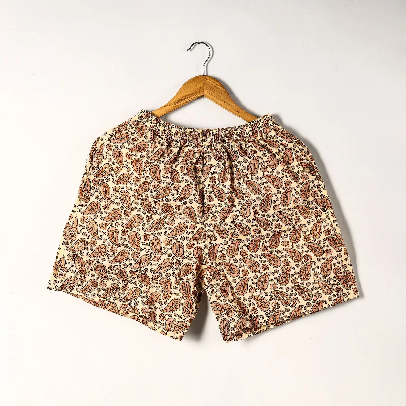 Brown - Sanganeri Block Printed Cotton Unisex Boxer/Shorts Cozy Men's Winter