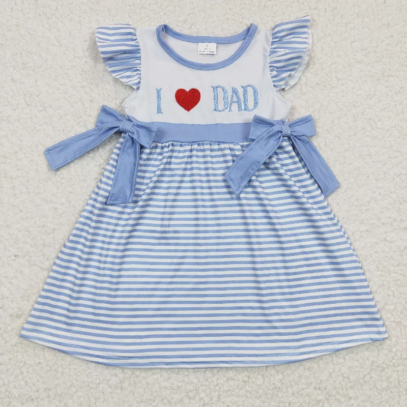 GSD0256 Blue Plaid I Love Dad Embroidery Girls Short Sleeve Dresses Edgy Men's Punk