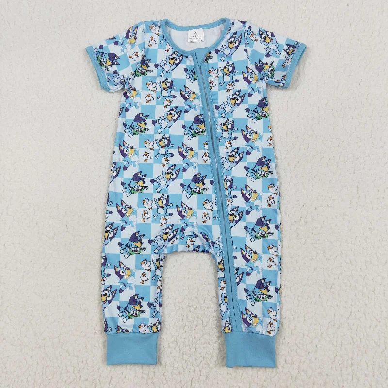 SR2454 Blue Cartoon Pattern Zippy Short sleeve Romper boy boutique Outfit RTS 202501 Rugged Men's Outdoor 