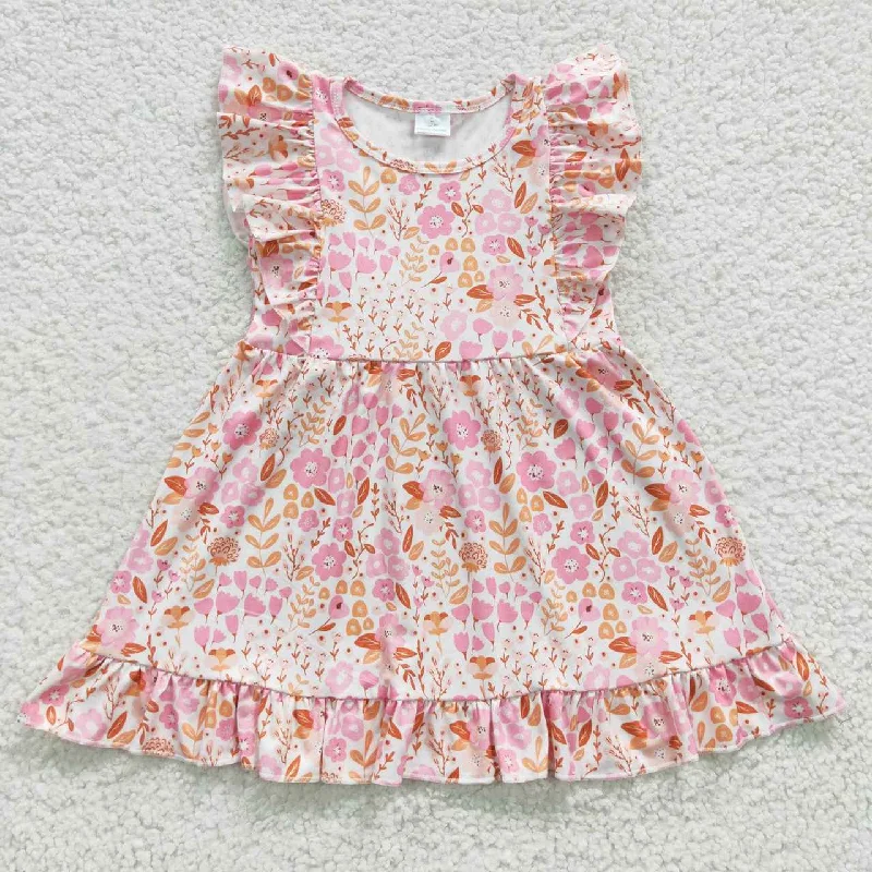 GSD0361 Pink Floral Girls Short Sleeve Dresses Cclassic Men's Tweed