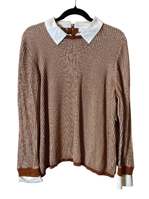 Top Long Sleeve By Foxcroft In Brown & White, Size: 2x Vintage Men's 1970S Disco