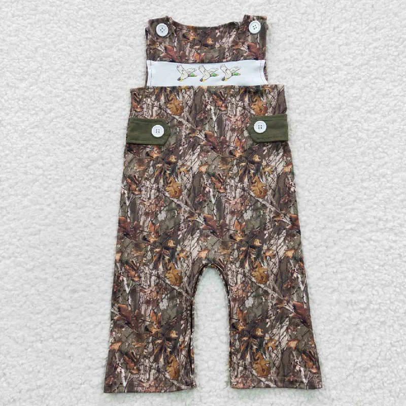 SR0357 Duck Camo Green Embroidery Girls Short Sleeve Romper Masculine Men's 