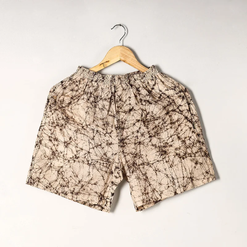 Beige - Hand Batik Printed Cotton Unisex Boxer/Shorts Tailored