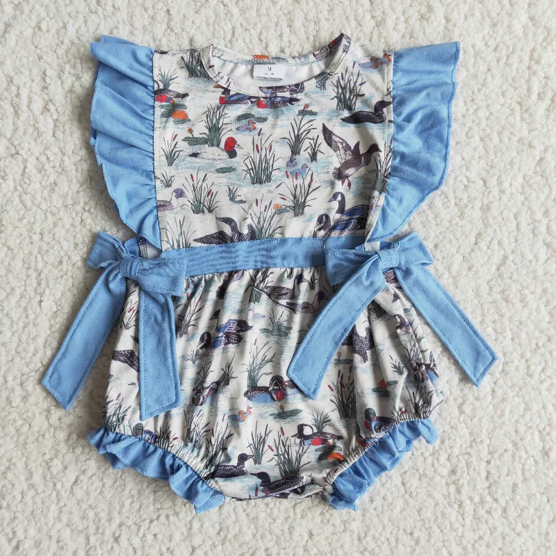 E7-12 Blue Flutter Sleeve Duck Print Girls Short Sleeve Romper Cozy Men's Sherpa