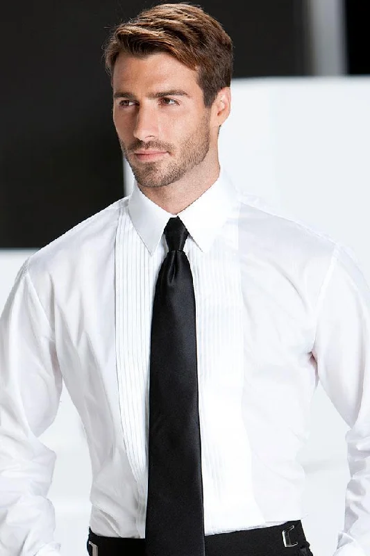 "Marco" White Pleated Laydown Tuxedo Shirt Cool Men's Skate