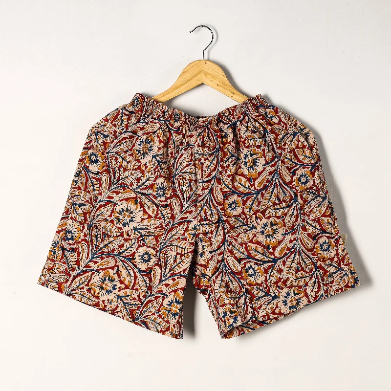 Red - Kalamkari Block Printed Cotton Unisex Boxer/Shorts Confident Men's Power