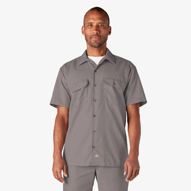 Short Sleeve Work Shirt, Silver Traditional Men's Wool