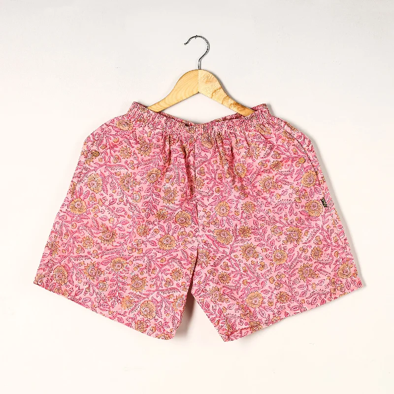 Pink - Sanganeri Block Printed Cotton Unisex Boxer/Shorts Sharp Men's Italian