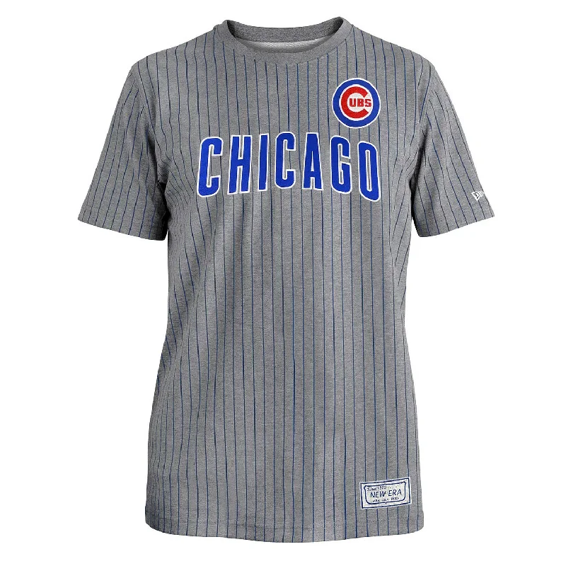 Chicago Cubs Grey Bullseye Pinstripe Crew Ringer T-Shirt Sophisticated Men's 