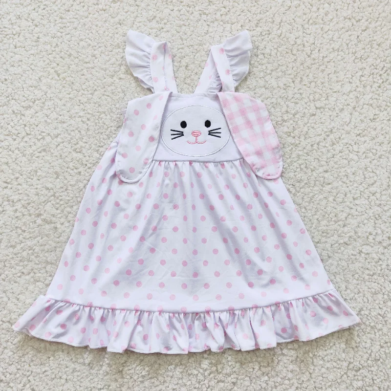 GLD0173 Easter Pink Plaid Dot Rabbit Girls Short Sleeve Dresses Sharp Men's Italian