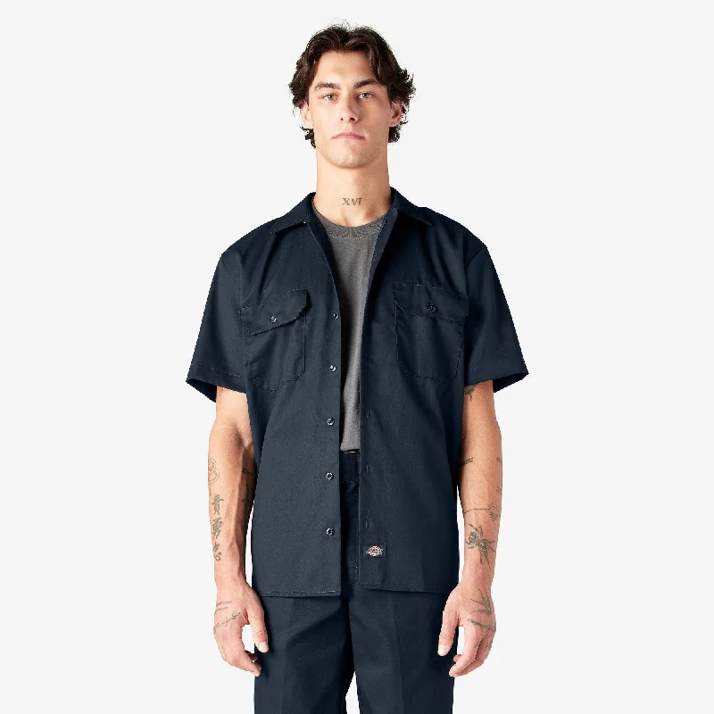 Short Sleeve Work Shirt, Dark Navy Classic Men's Pin