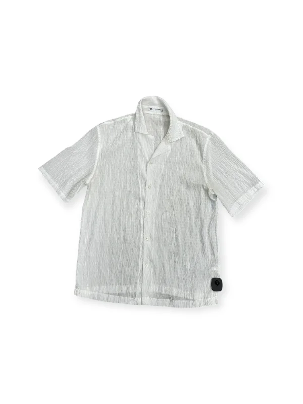 Top Short Sleeve By Zara In White, Size: M Polished Men's Satin