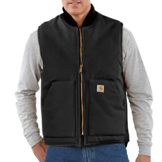 Men's Relaxed Fit Firm Duck Insulated Rib Collar Vest - Black Elegant Men's Cashmere