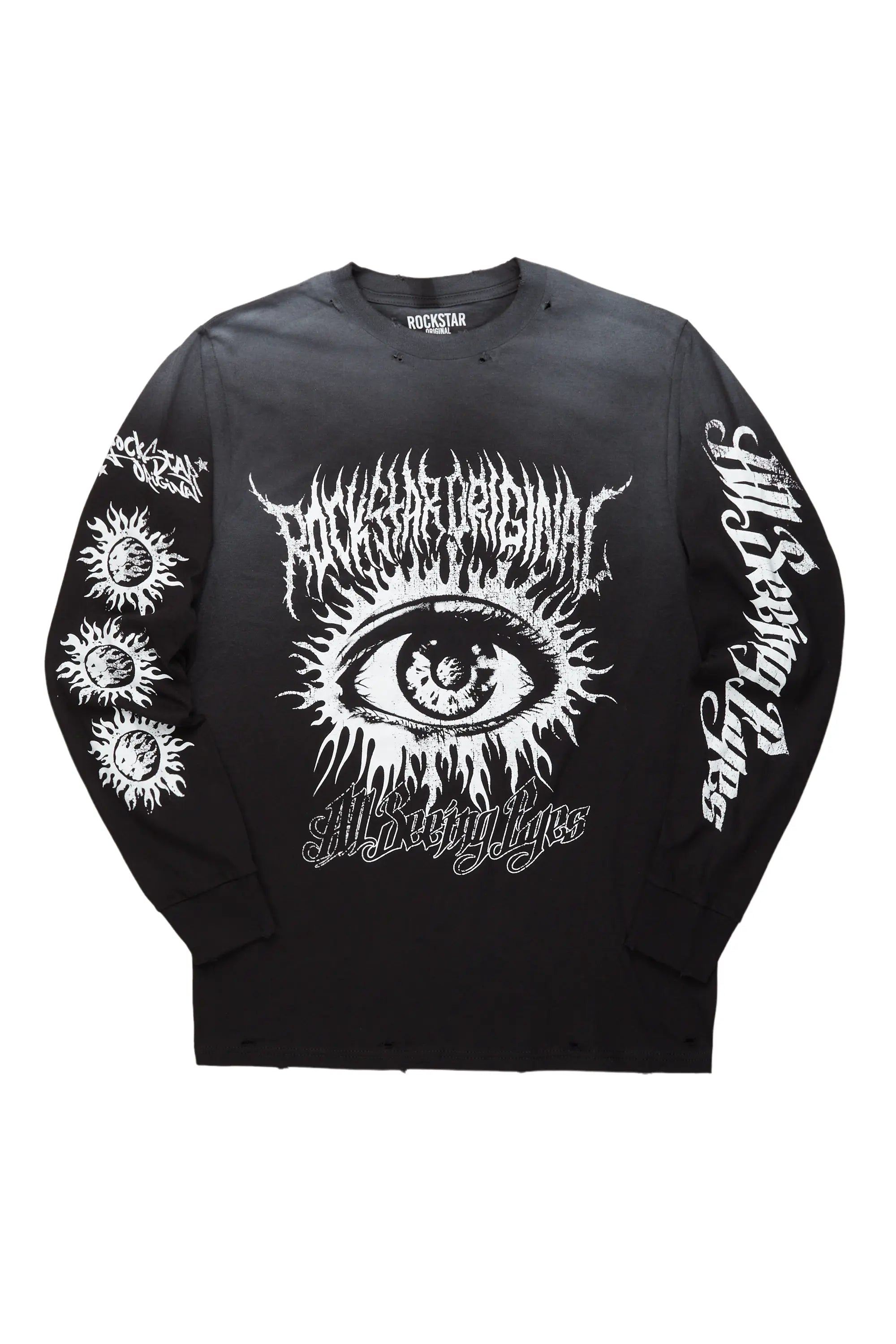 All Seeing Eyes Black Long Sleeve Graphic T-Shirt Stylish Men's Tropical 