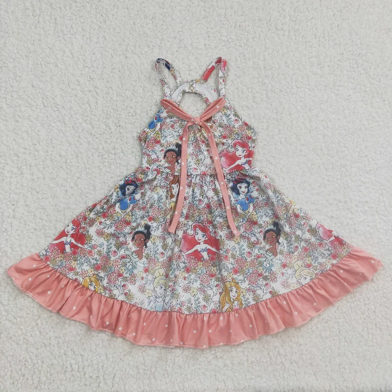 GSD0284 Pink Princess Cartoon Girls Short Sleeve Dresses Beach