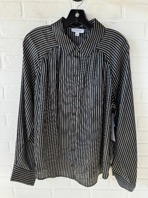 Top Long Sleeve By Evereve In Black & Cream, Size: Xl Casual Men's Japanese 