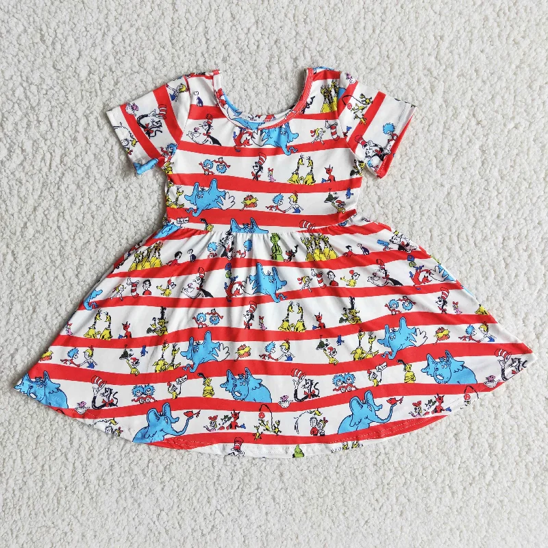 Clearance B1-11  Dr Red Blue Cartoon Baby Girls Short Sleeve Dresses Cool Men's Skate